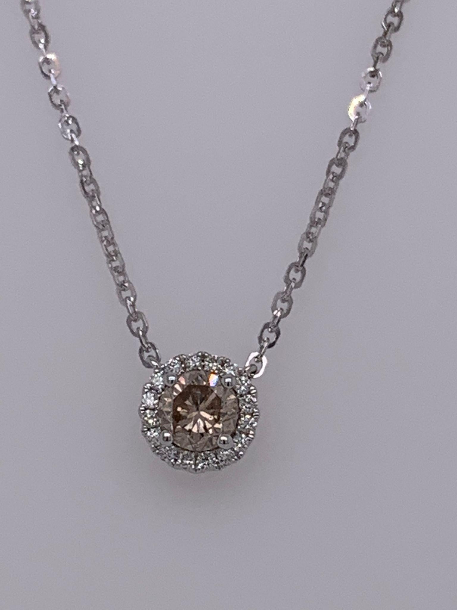 Modern 14 Karat White Gold Champagne Diamond & Diamond Necklace For Sale