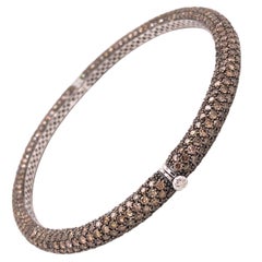 14 Karat White Gold Champagne Diamond Hinged Bangle