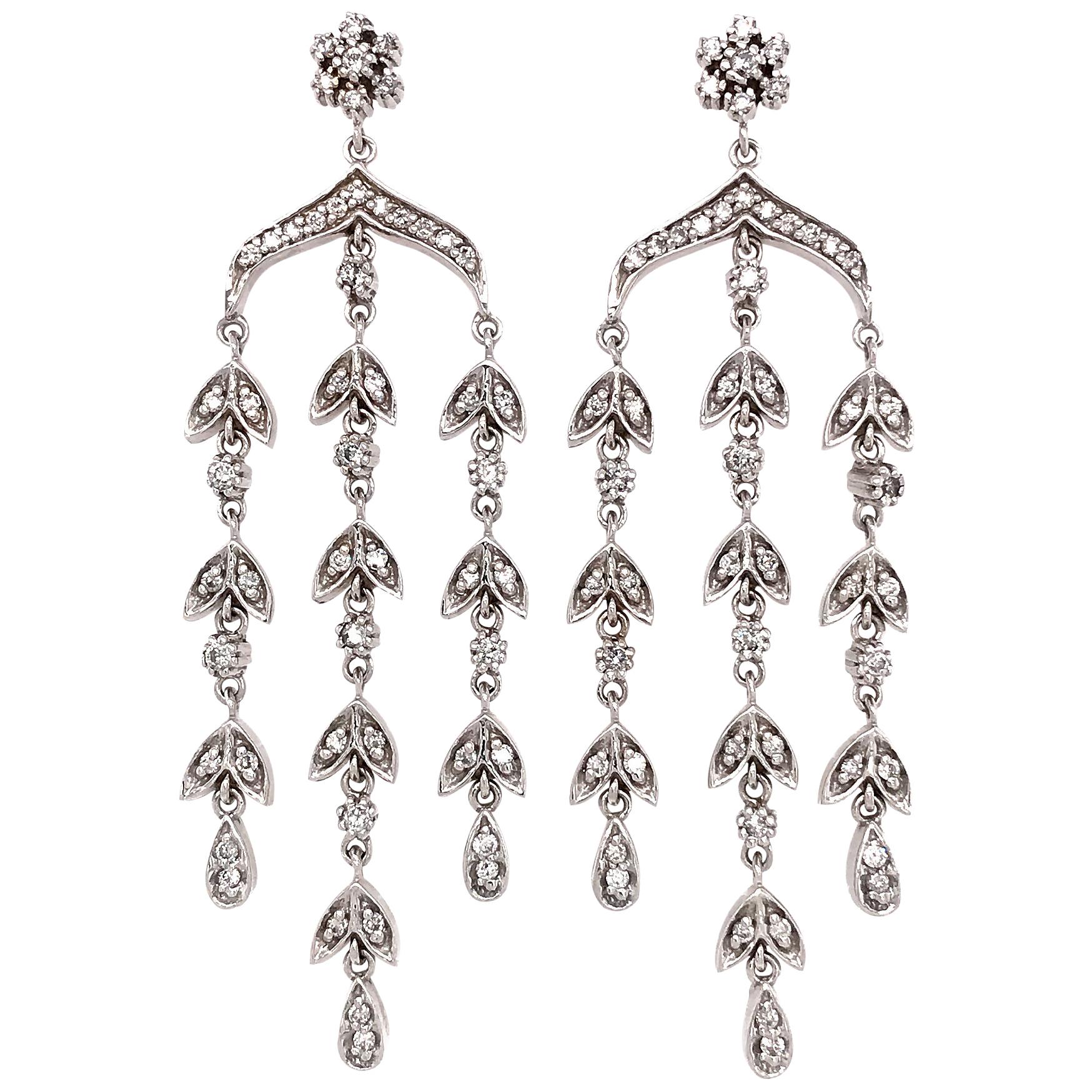 14 Karat White Gold Chandelier Diamond Earrings