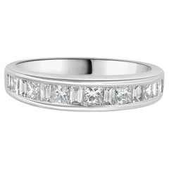14 Karat White Gold Channel Set Alternating Princess 
Baguette Cut Diamond Band