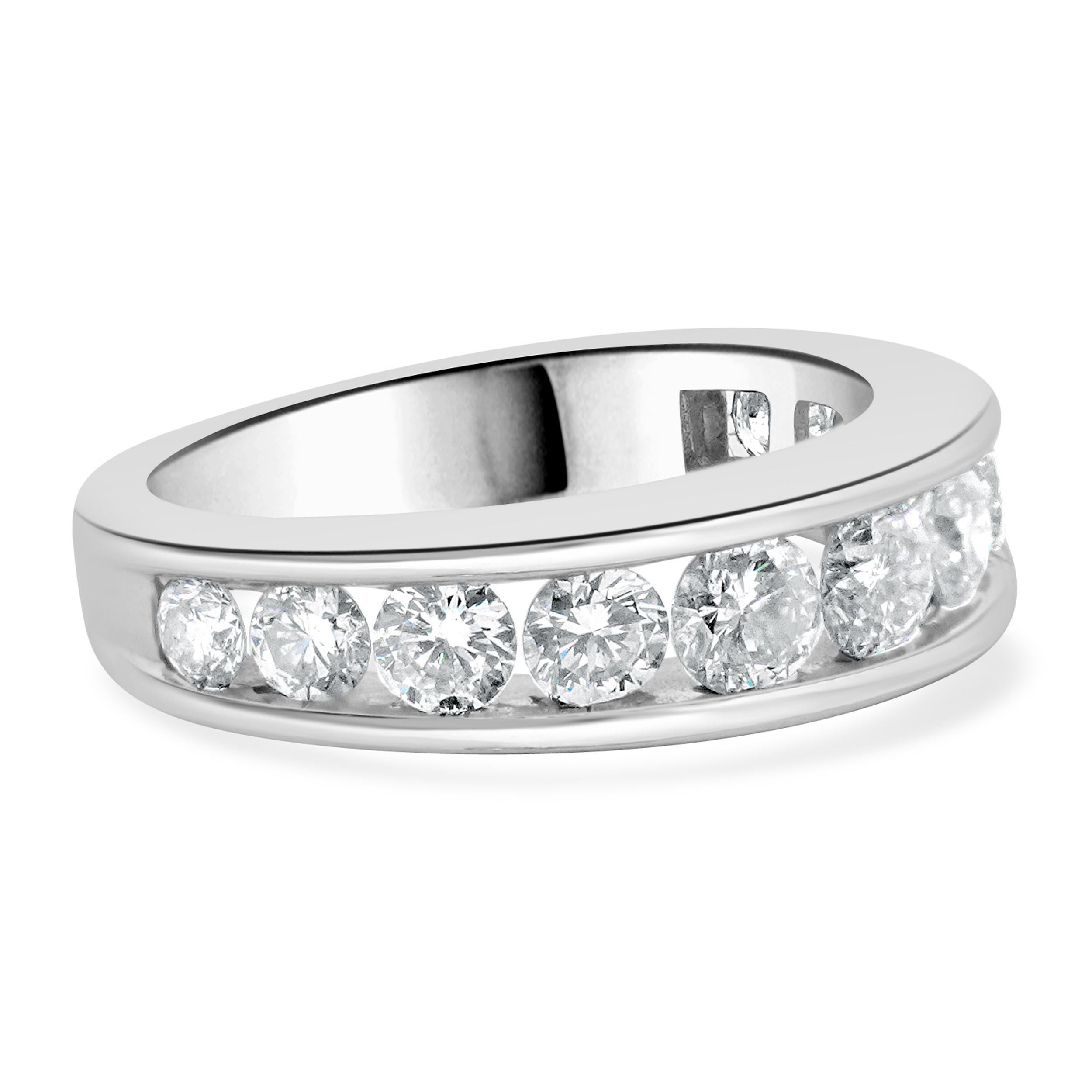 Designer: Custom
Material: 14K white gold
Diamonds: 11 round brilliant cut = 1.00cttw
Color: H
Clarity: SI2-I1
Size: 4.25 sizing available 
Dimensions: ring top measures 5.4mm in width
Weight: 4.63 grams
