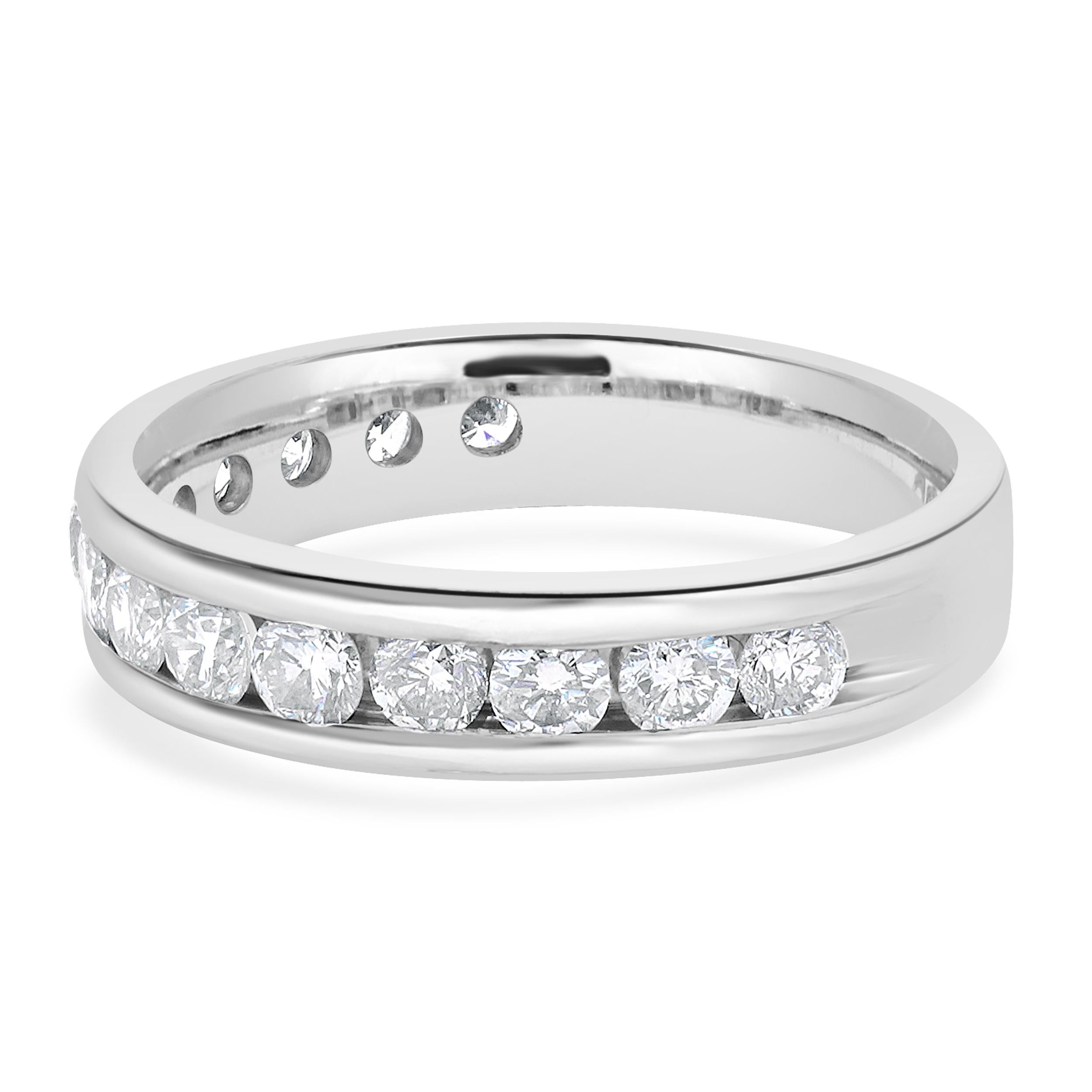 Designer: Custom
Material: 14K white gold
Diamonds: 14 round brilliant cut = 0.48cttw
Color: I
Clarity: SI2
Size: 7 sizing available 
Dimensions: rings measures 4.5mm in width
Weight: 3.96 grams