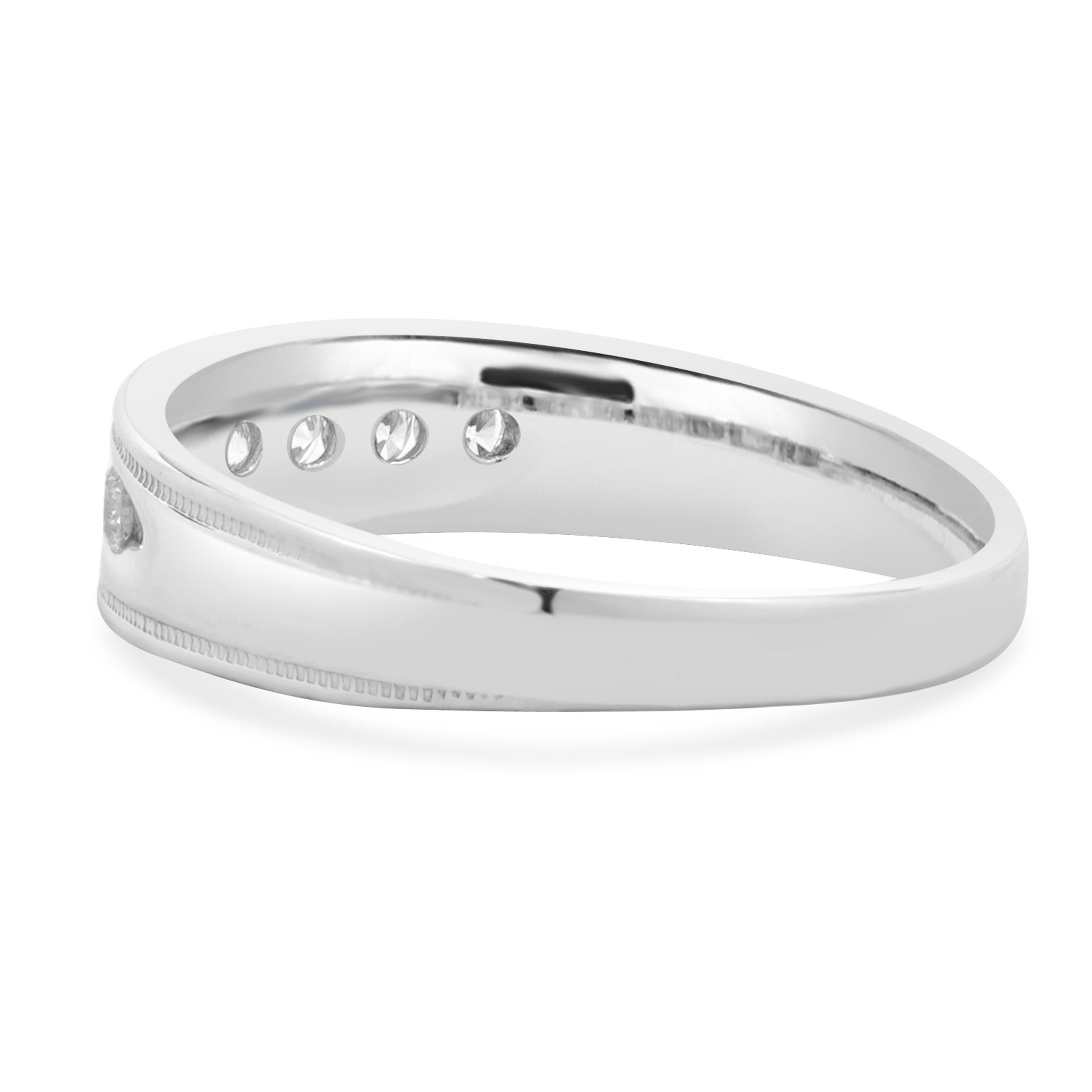 Round Cut 14 Karat White Gold Channel Set Diamond Band For Sale