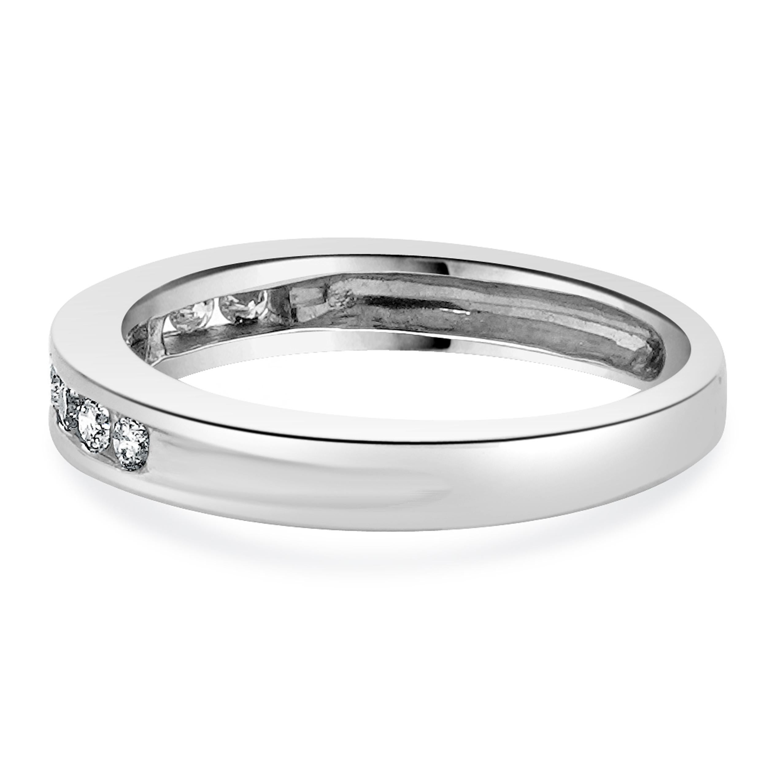 Round Cut 14 Karat White Gold Channel Set Diamond Band For Sale