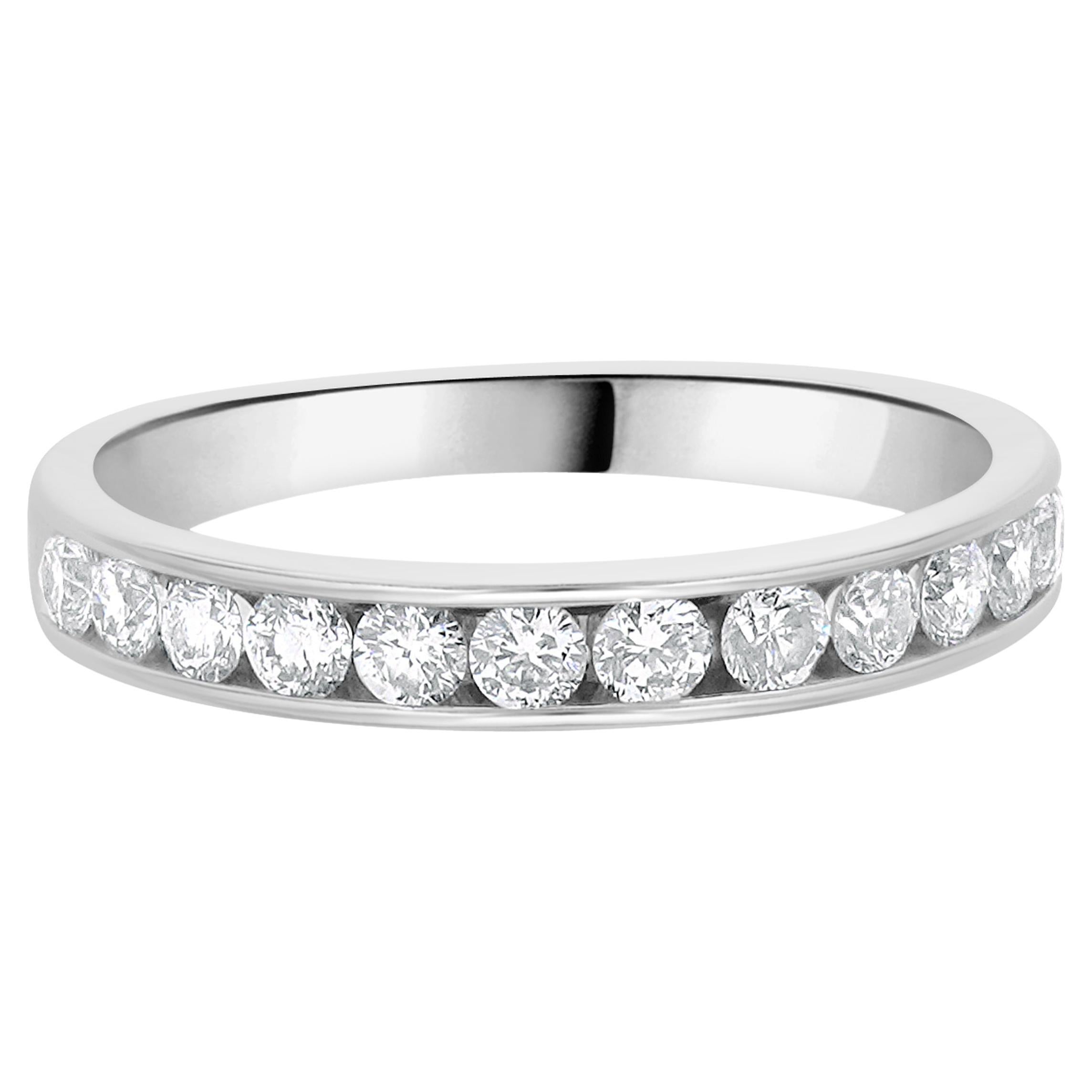 14 Karat White Gold Channel Set Diamond Band For Sale