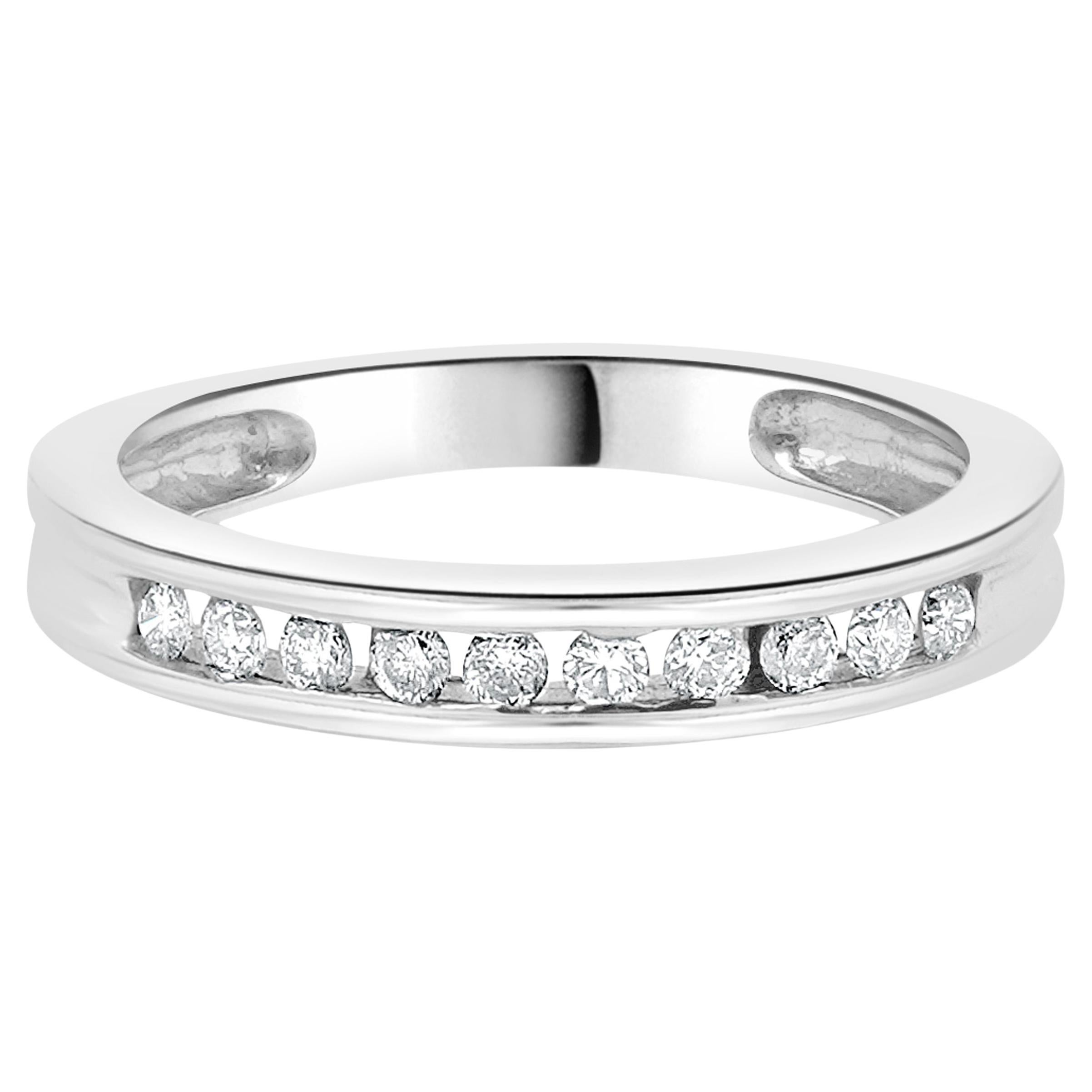 14 Karat White Gold Channel Set Diamond Band For Sale
