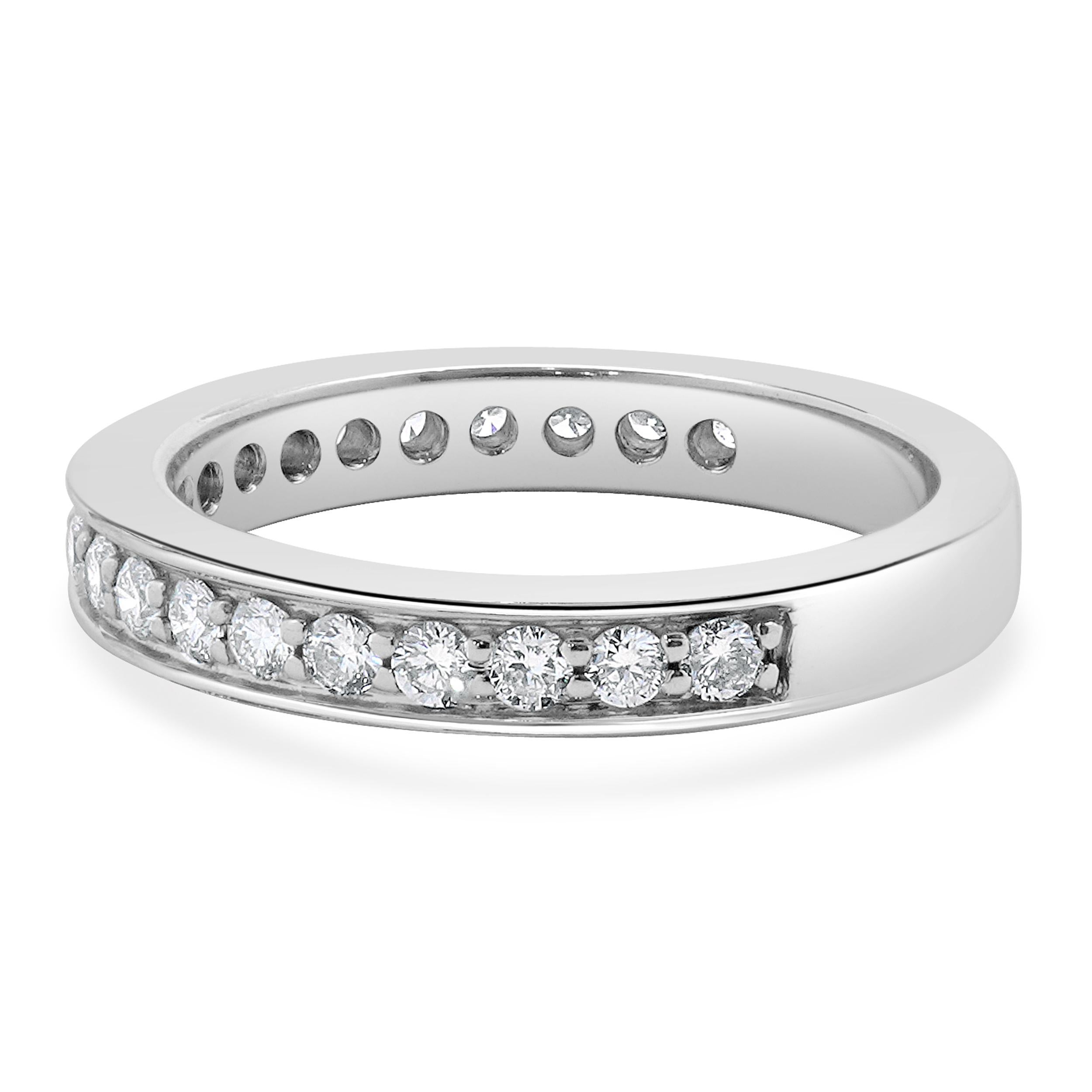 Designer: Custom
Material: 14K white gold
Diamonds: 21 round brilliant cut = 0.52cttw
Color: H / I
Clarity: SI1
Size: 5.5 sizing available 
Dimensions: ring top measures 3mm in width
Weight: 3.62 grams
