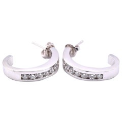14 Karat White Gold Channel Set Diamond Fish Hook Earrings