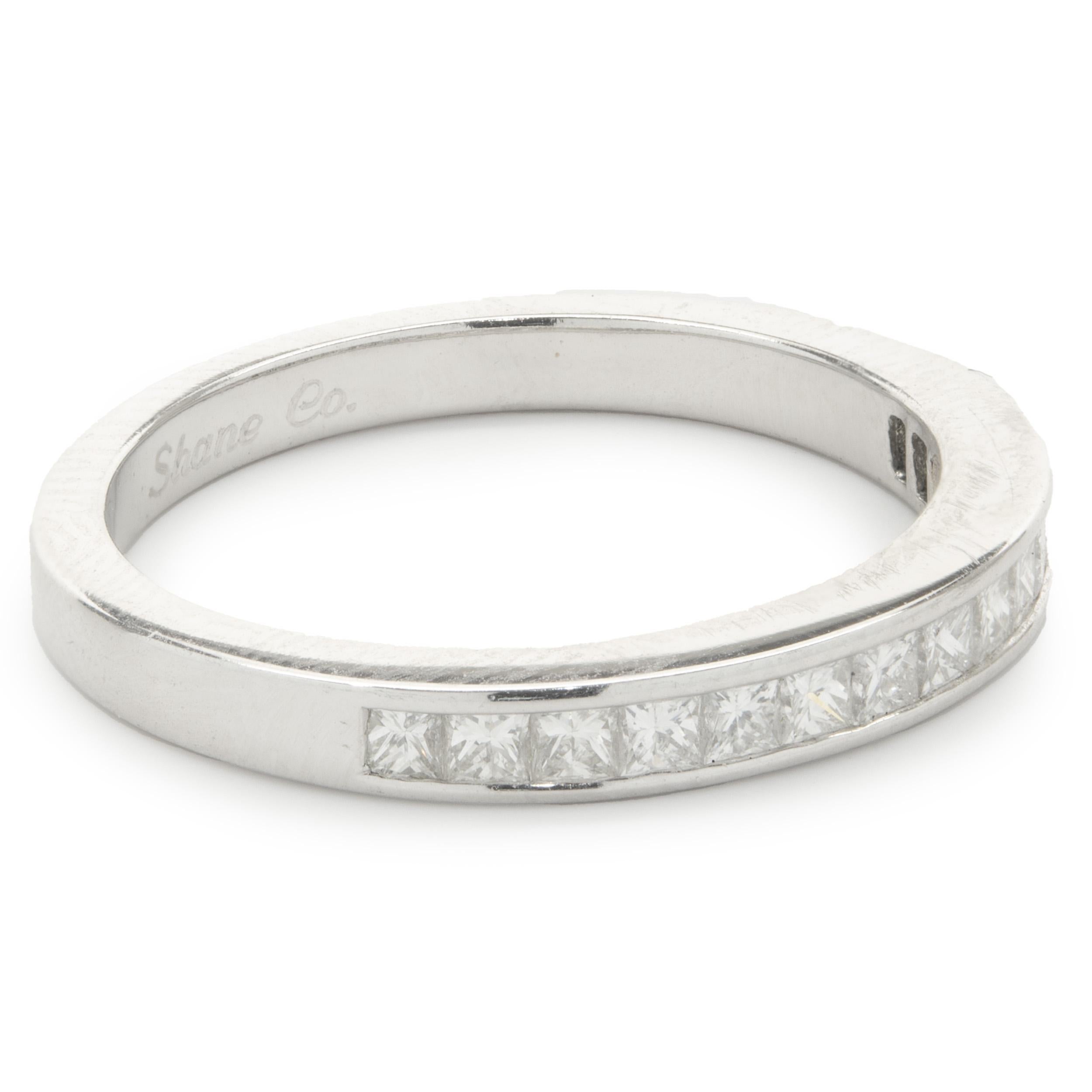 Designer: custom
Material: 14K white gold
Diamond: 15 princess cut = 0.45cttw
Color: G
Clarity: SI1
Size: 5.25 complimentary sizing available 
Weight: 2.53 grams