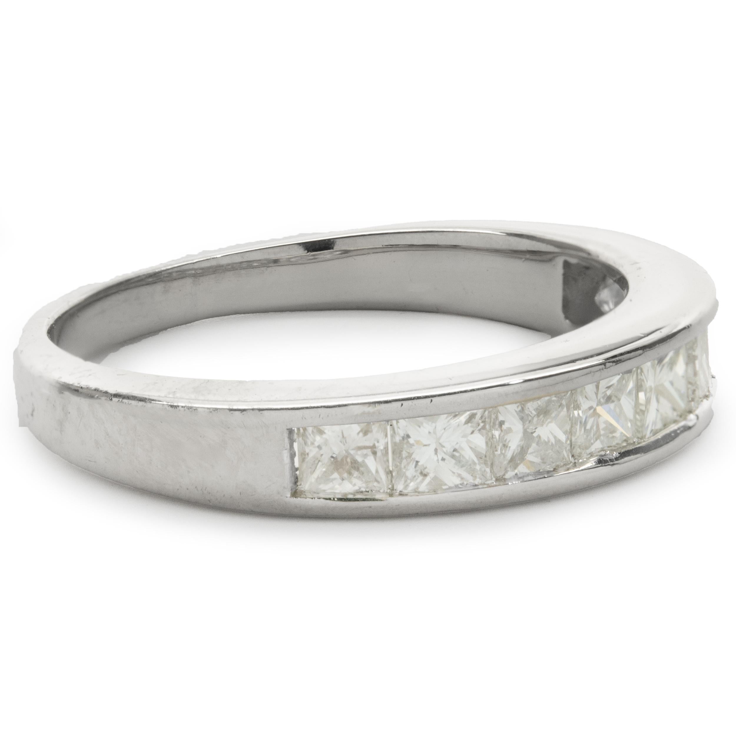 14 Karat White Gold Channel Set Princess Cut Diamond Band In Excellent Condition For Sale In Scottsdale, AZ
