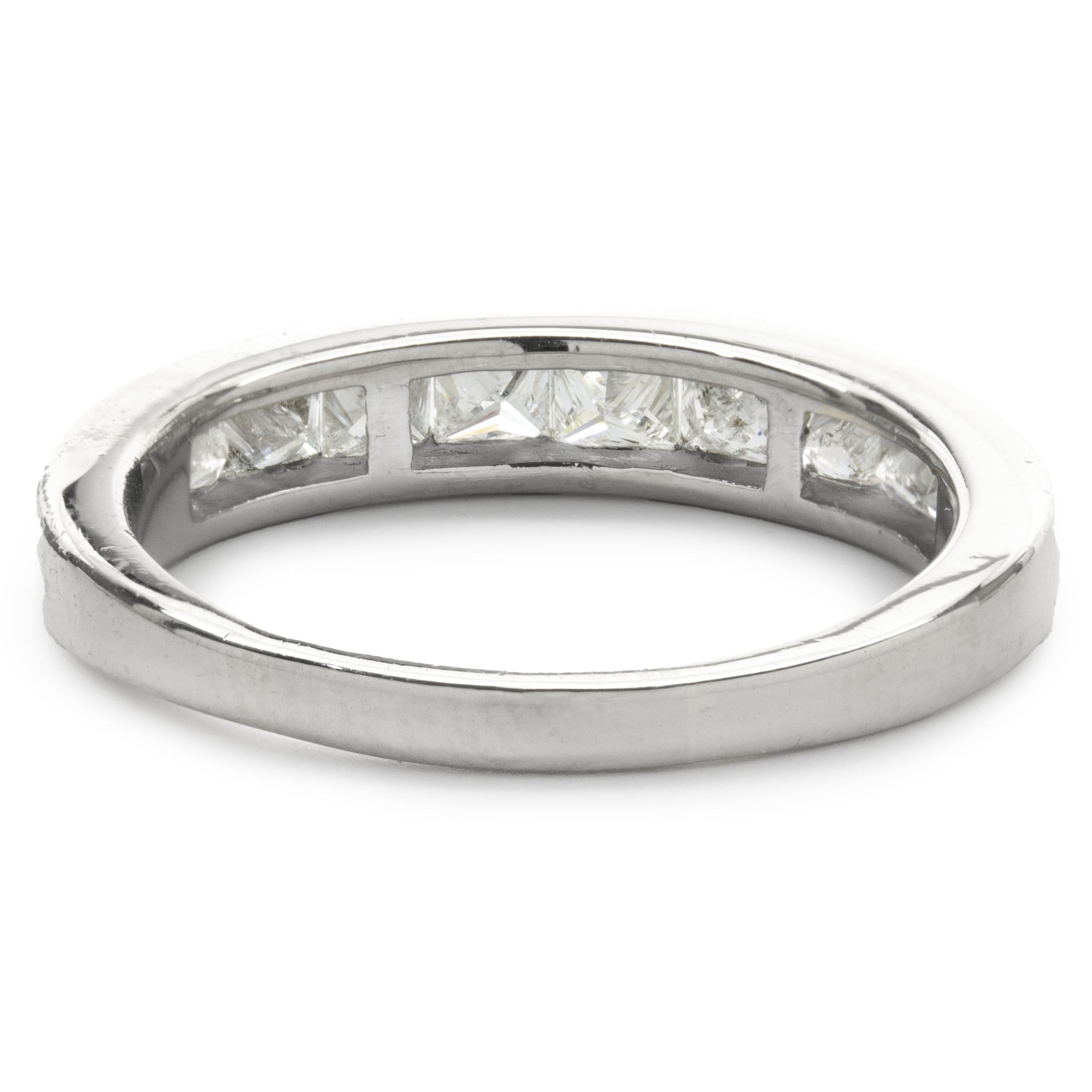 Women's 14 Karat White Gold Channel Set Princess Cut Diamond Band For Sale