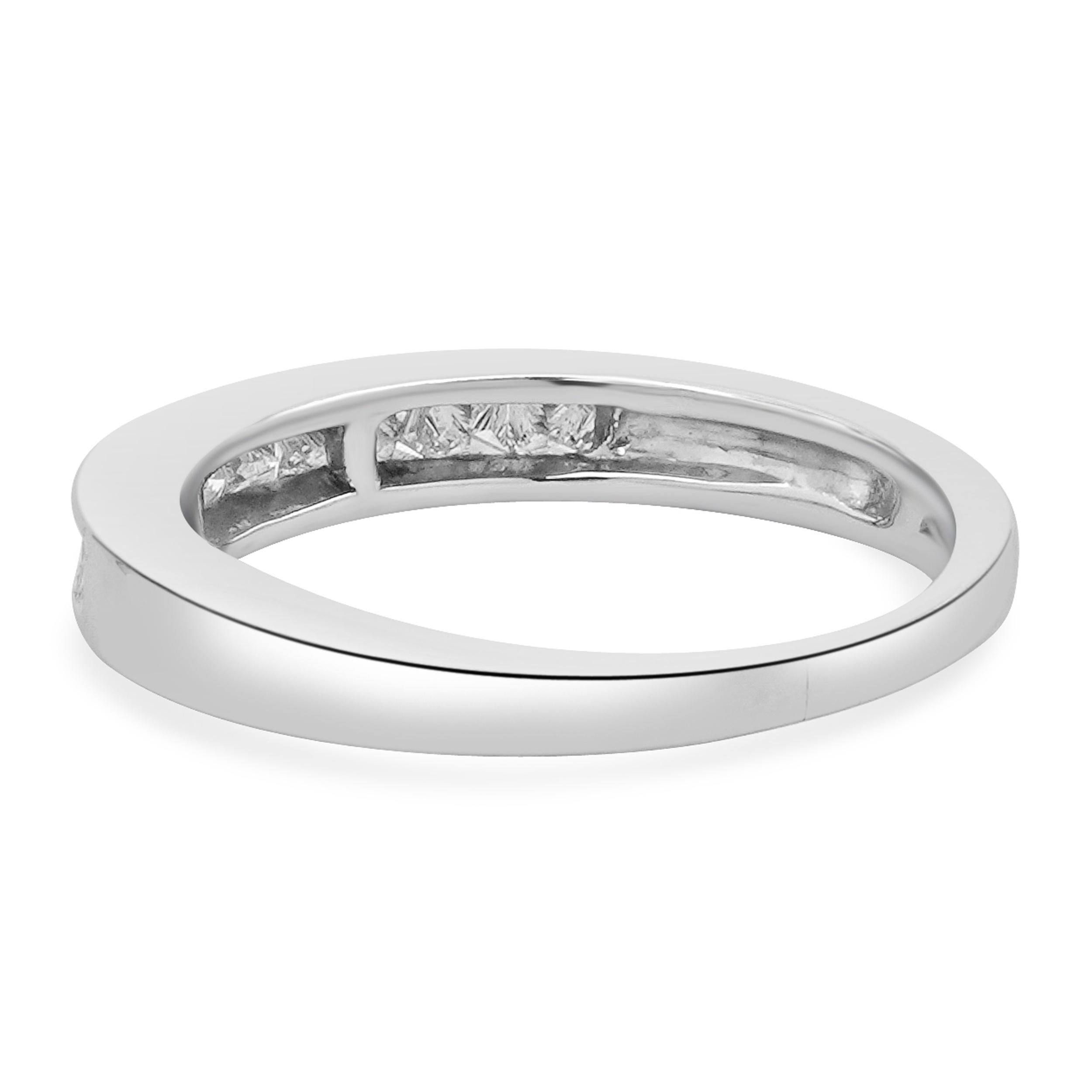 Women's 14 Karat White Gold Channel Set Princess Cut Diamond Band For Sale