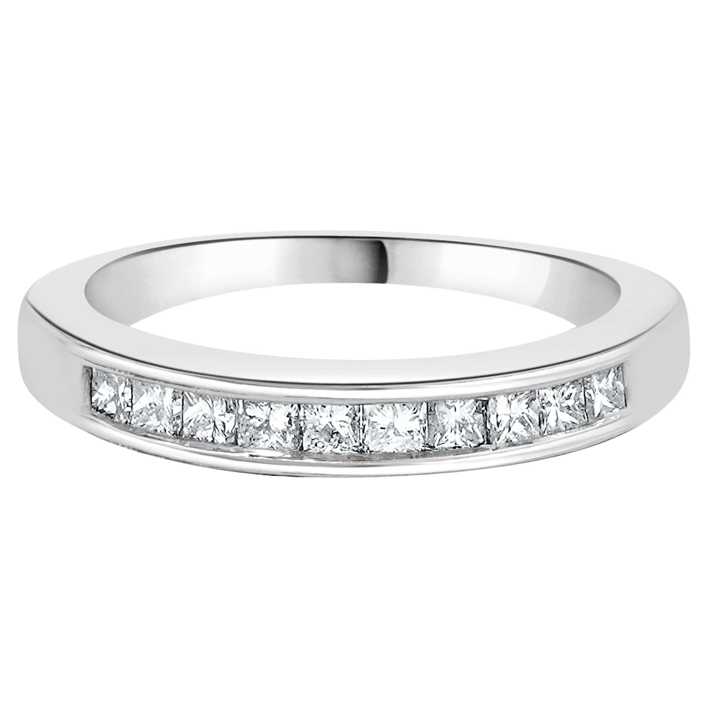 14 Karat White Gold Channel Set Princess Cut Diamond Band