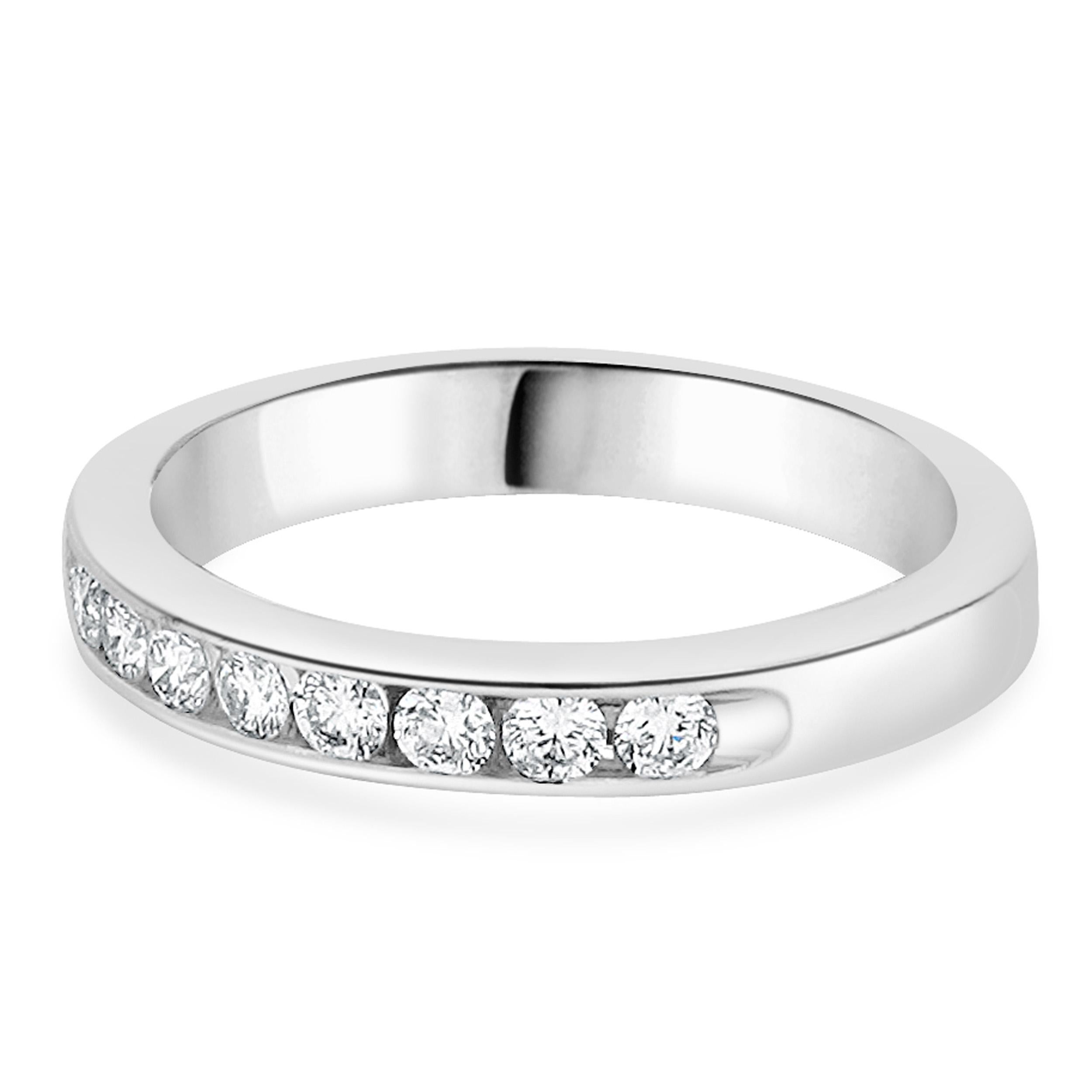 Round Cut 14 Karat White Gold Channel Set Round Diamond Band For Sale