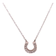 14 Karat White Gold Charm with Round Diamond Horseshoe Pendant