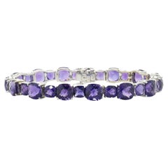 14 Karat White Gold Checkerboard Amethyst Inline Bracelet