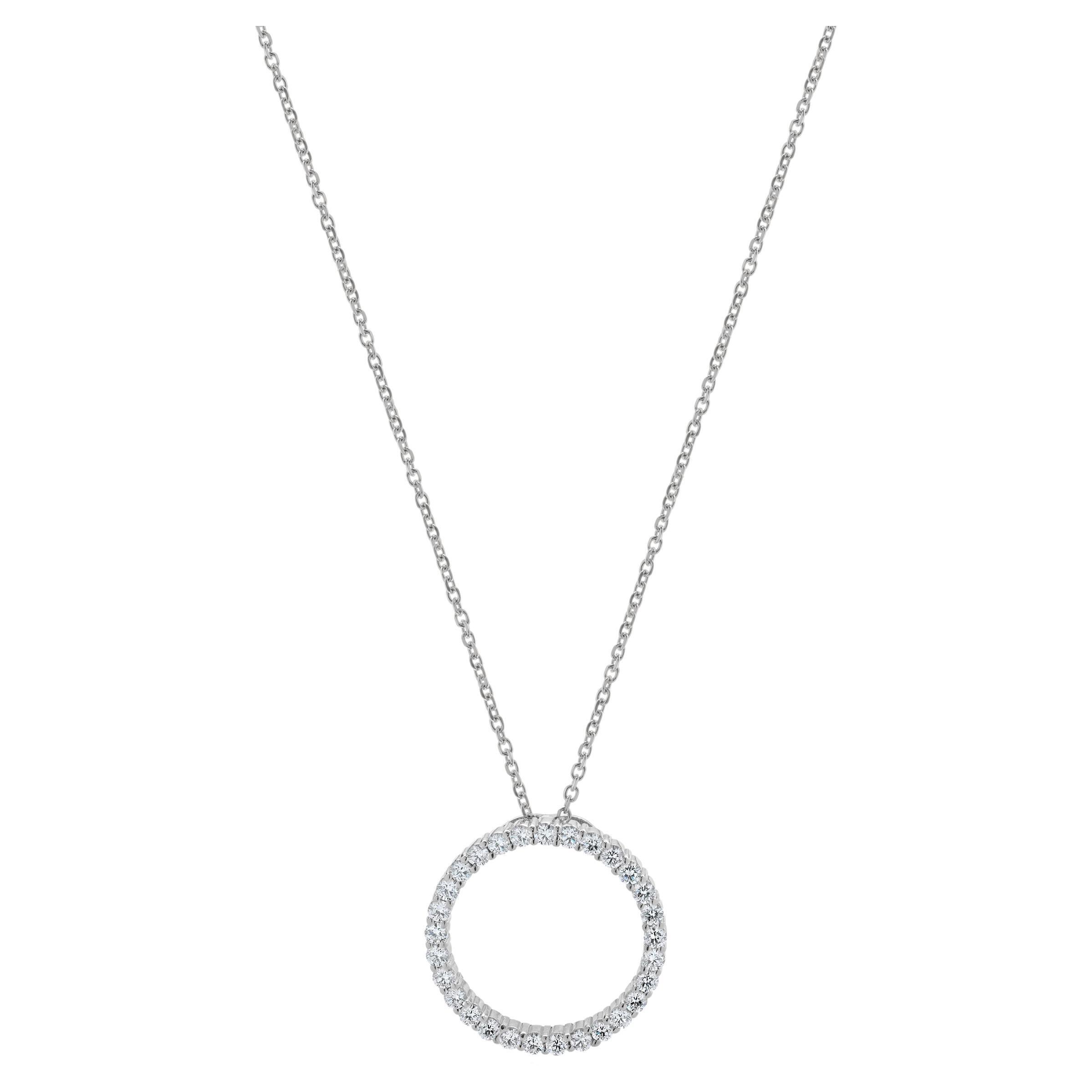 14 Karat White Gold Circle Diamond Pendant Necklace For Sale