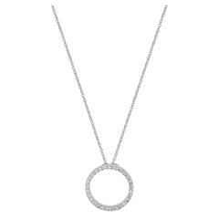 14 Karat White Gold Circle Diamond Pendant Necklace