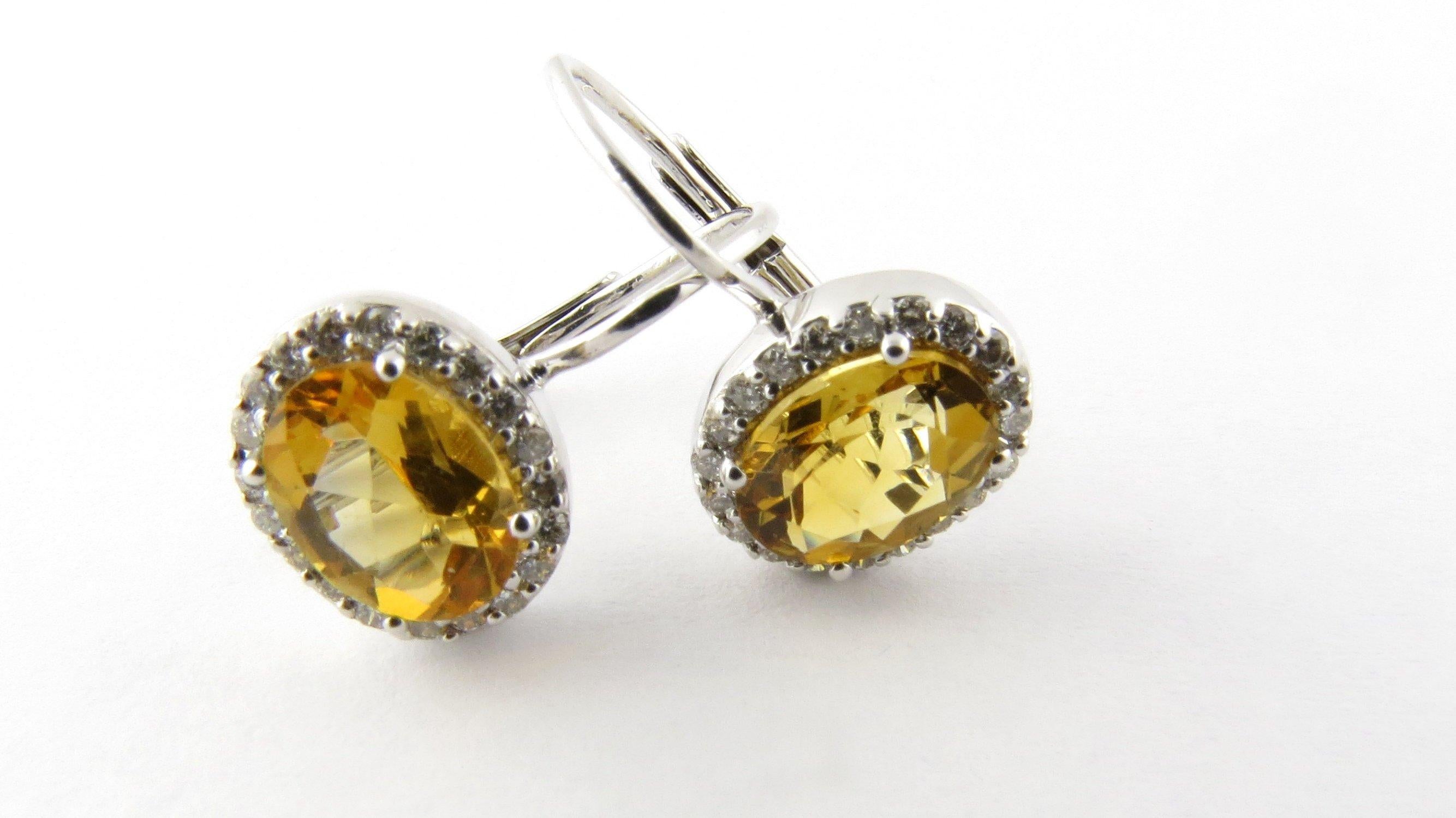 14 Karat White Gold Citrine and Diamond Earrings In Excellent Condition In Washington Depot, CT