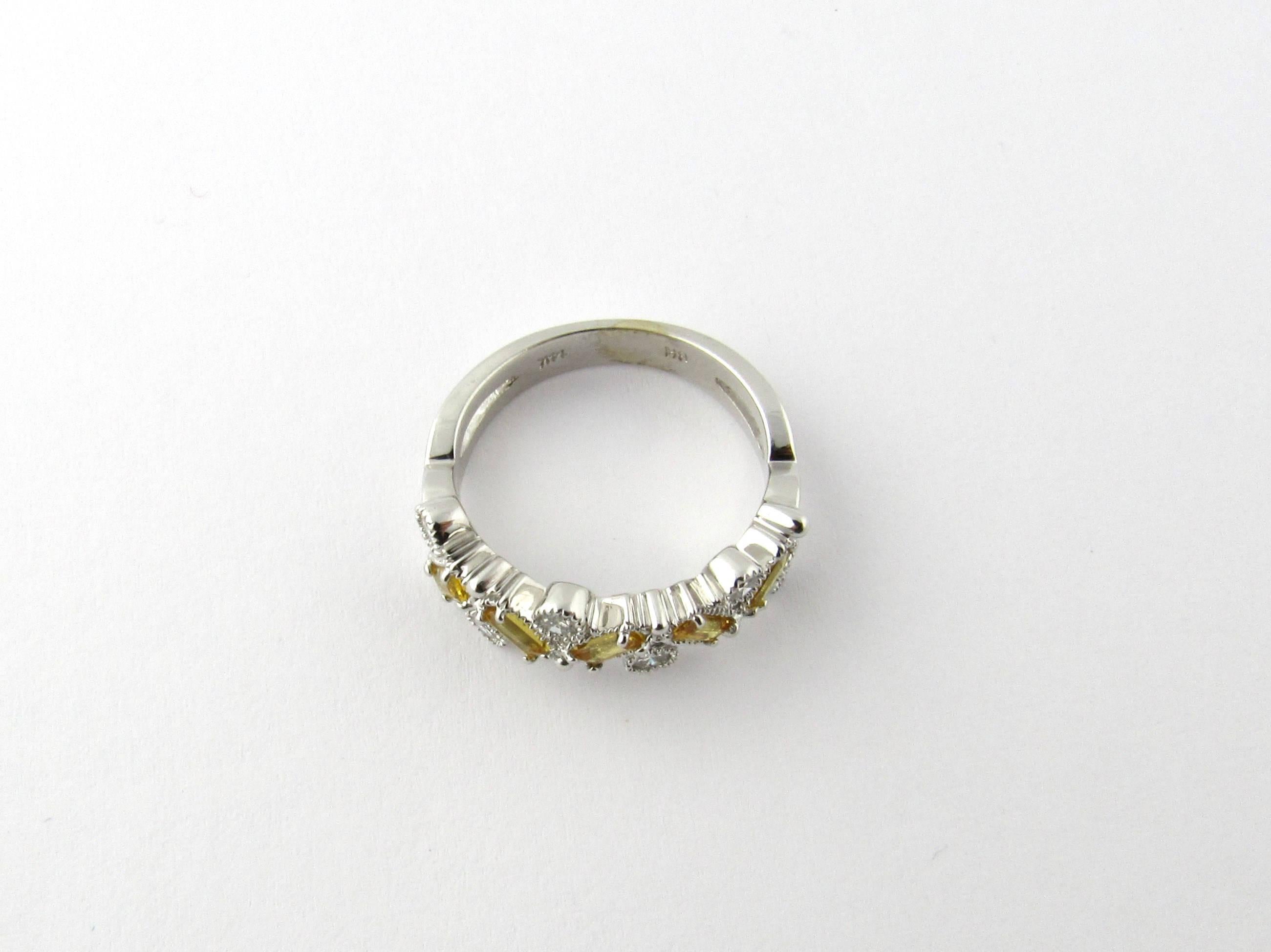 Round Cut 14 Karat White Gold Yellow Sapphire and Diamond Ring For Sale