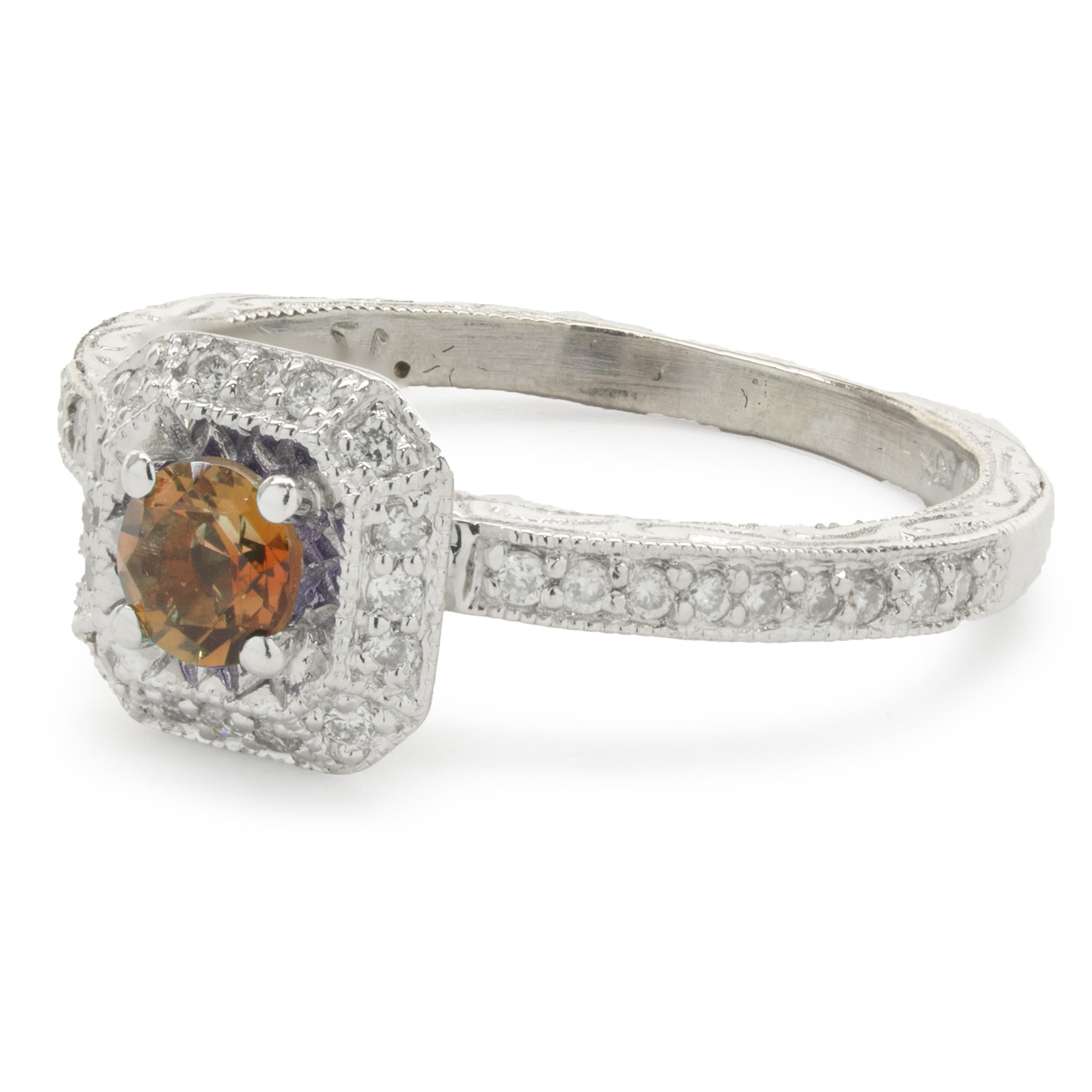 14 Karat White Gold Citrine and Diamond Ring In Excellent Condition For Sale In Scottsdale, AZ