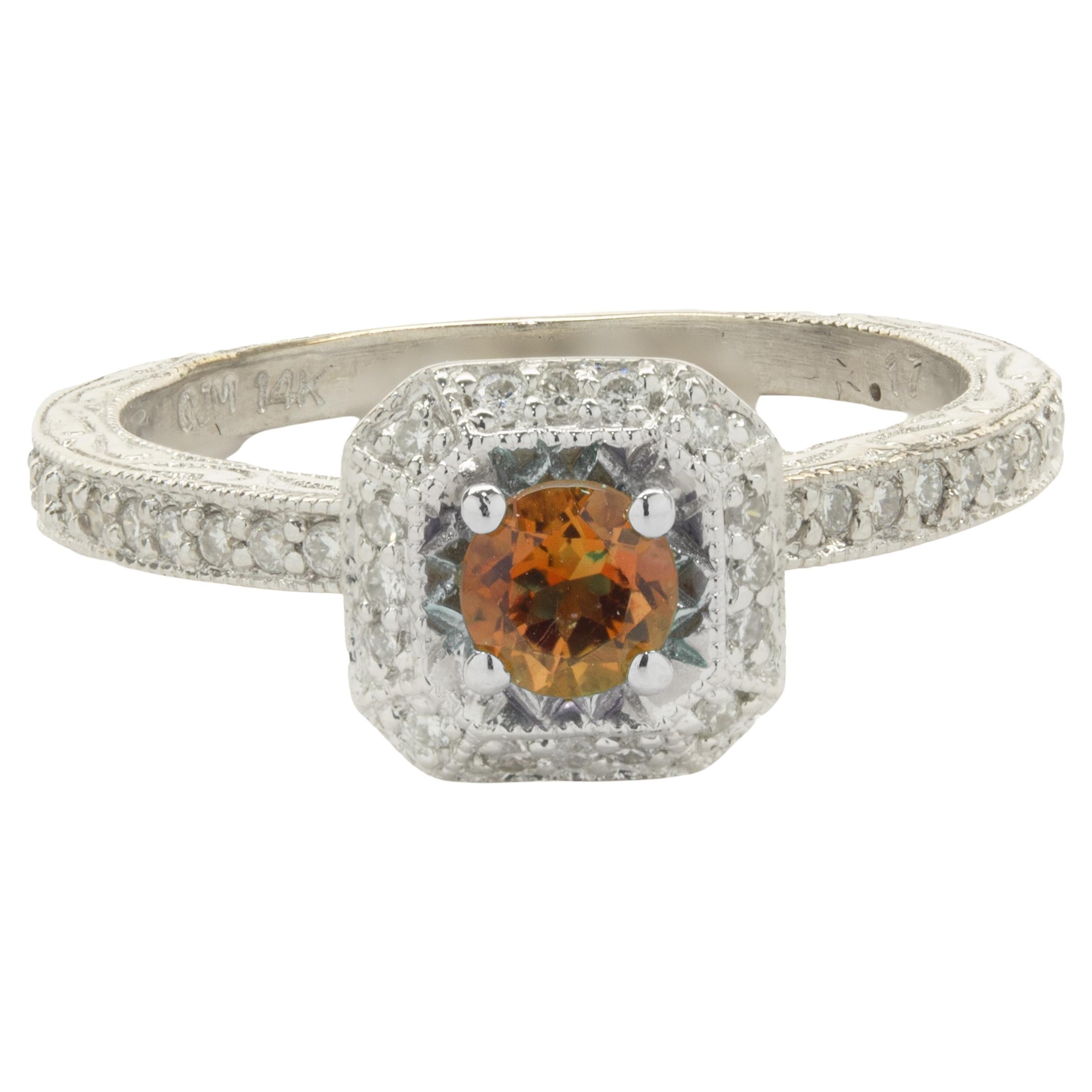 14 Karat White Gold Citrine and Diamond Ring