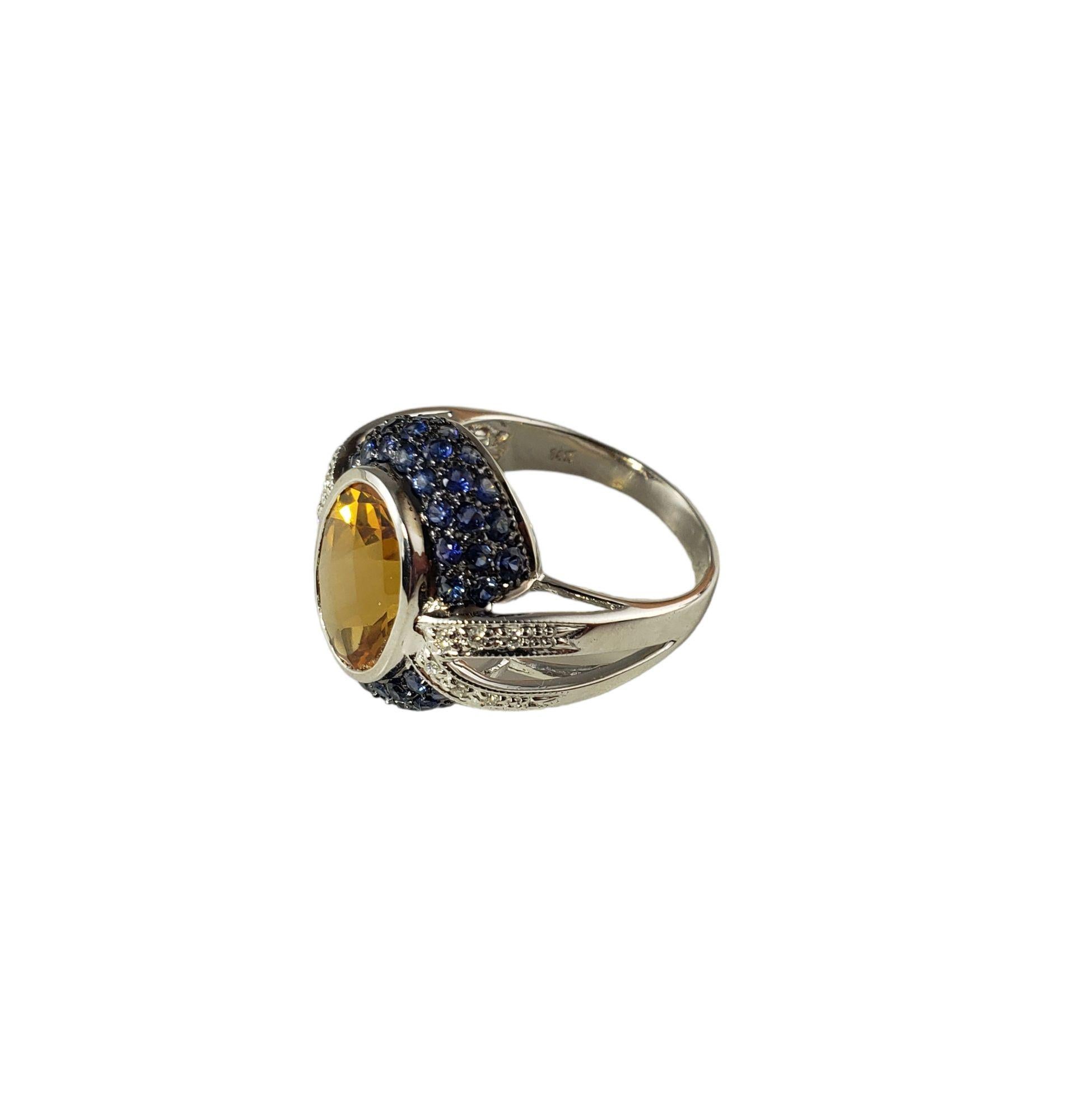 Oval Cut 14 Karat White Gold Citrine, Diamond and Sapphire Ring #13913 For Sale
