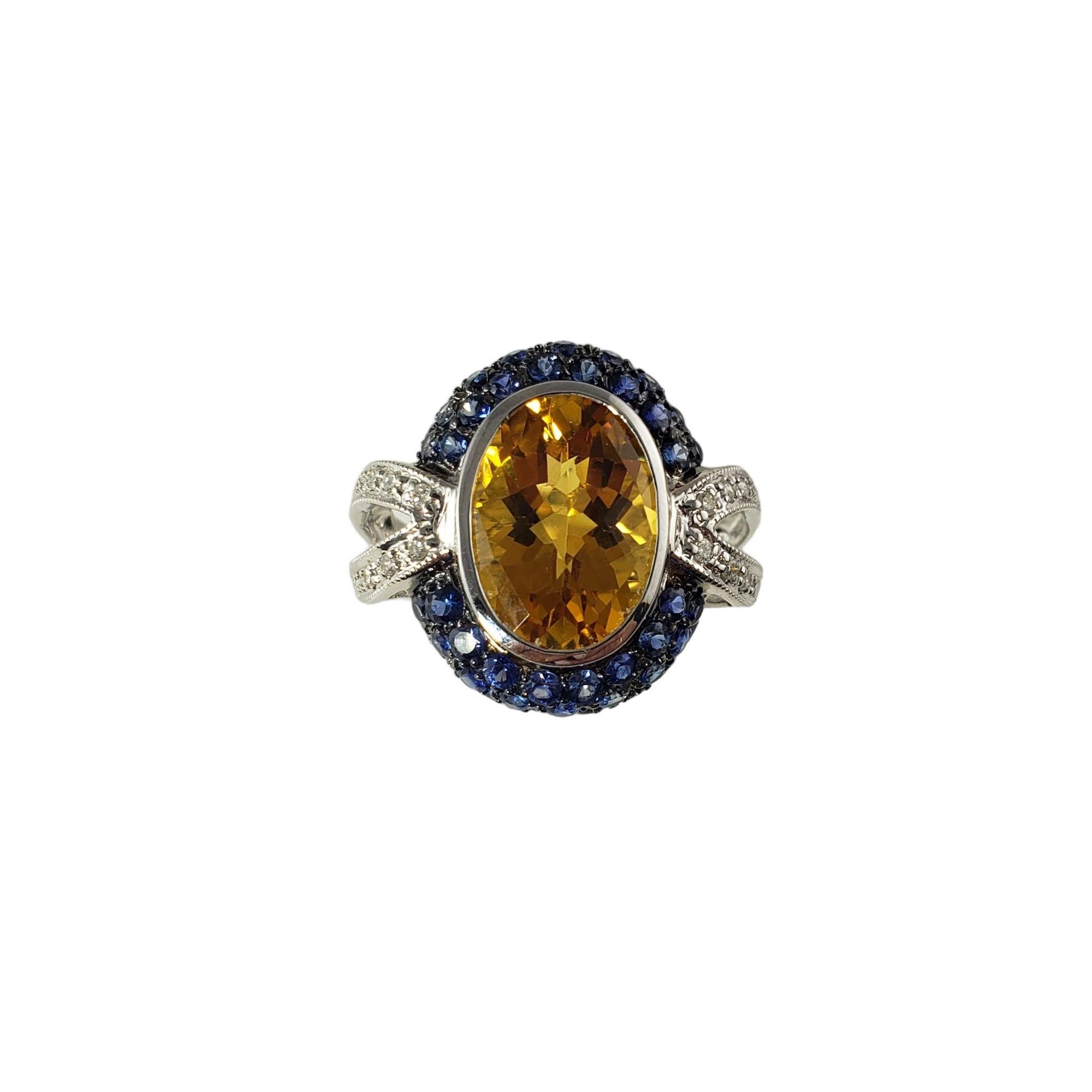 Women's 14 Karat White Gold Citrine, Diamond and Sapphire Ring #13913 For Sale