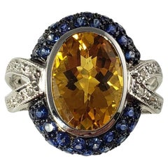 14 Karat White Gold Citrine, Diamond and Sapphire Ring #13913