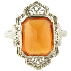 14 Karat White Gold Citrine Filigree Ring