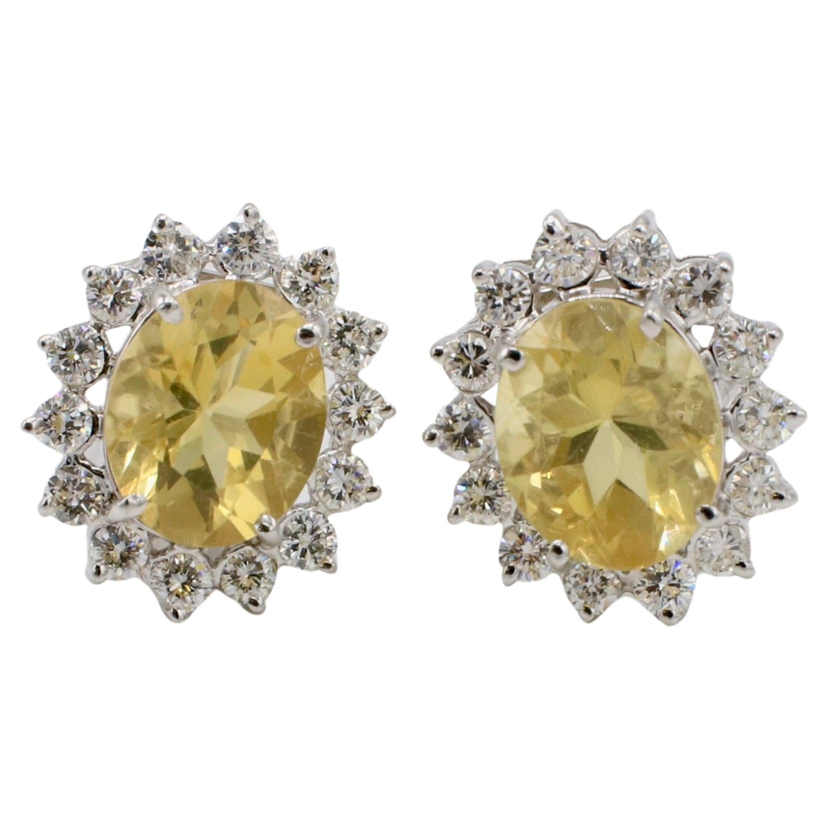 Boucles d'oreilles en or blanc 14 carats, citrine et diamants naturels  en vente