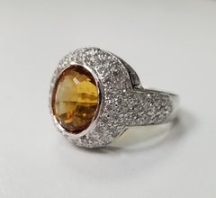 14 Karat White Gold Citrine Topaz and Diamond Pave' Ring