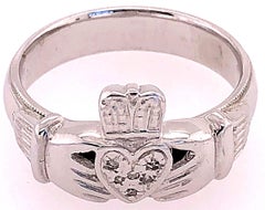 14 Karat White Gold Claddagh Diamond Ring