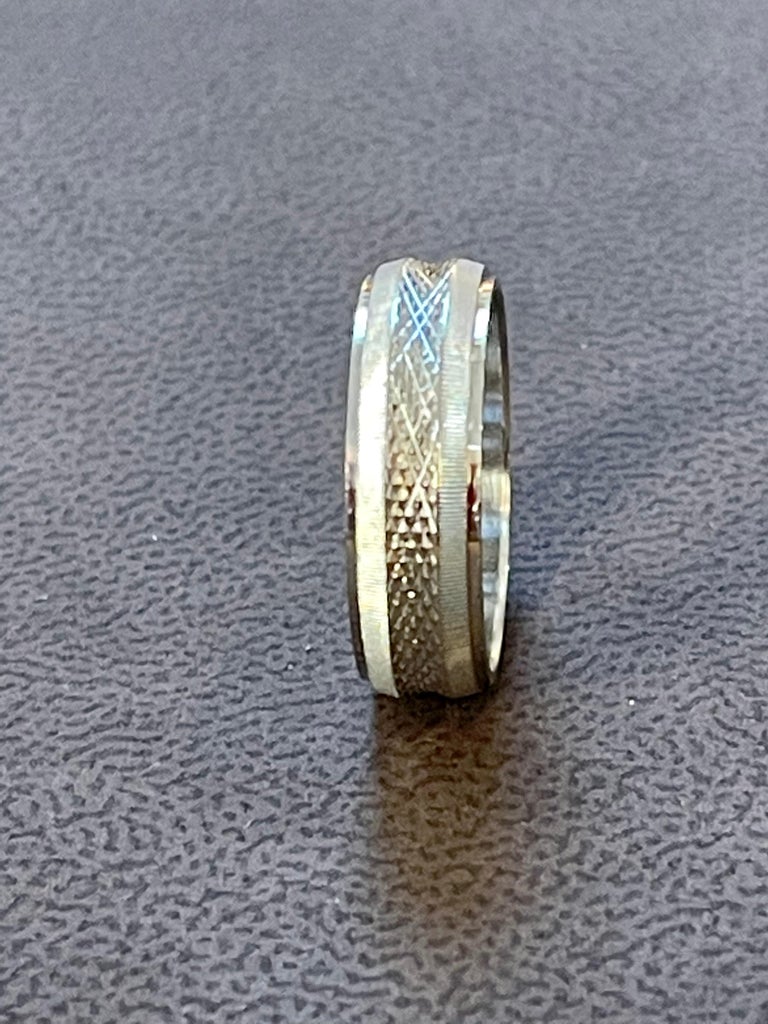 14 Karat White Gold Classic Wide Wedding Band With Design