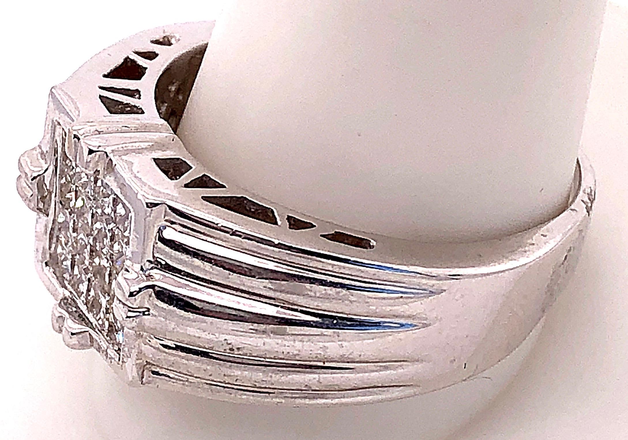 Women's or Men's 14 Karat White Gold Cluster Diamond Ring For Sale