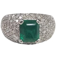 14 Karat White Gold Colombian Emerald and Micro-pavé Diamond Ring