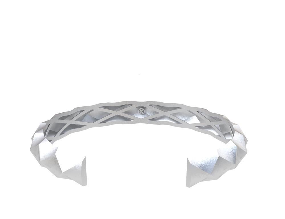 10 Karat White Gold Concave Rhombus Unisex Cuff Bracelet For Sale 6