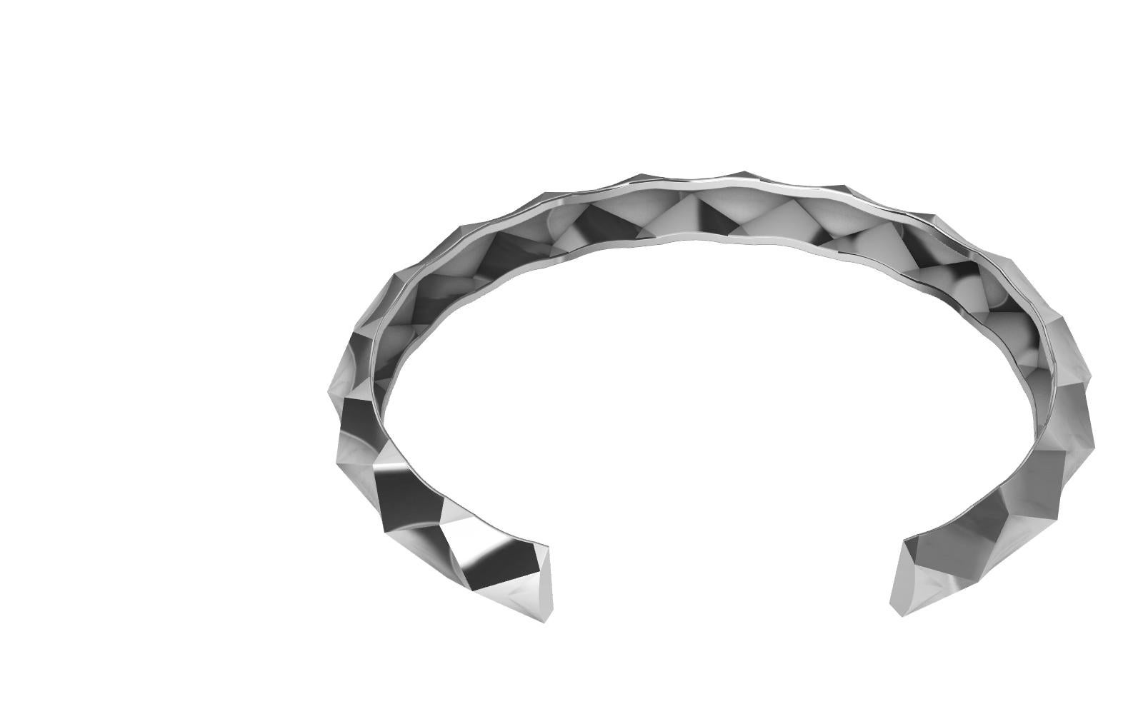 14 Karat White Gold Concave Rhombus Unisex Cuff Bracelet For Sale 6