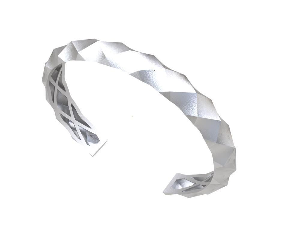 14 Karat White Gold Concave Rhombus Unisex Cuff Bracelet In New Condition For Sale In New York, NY