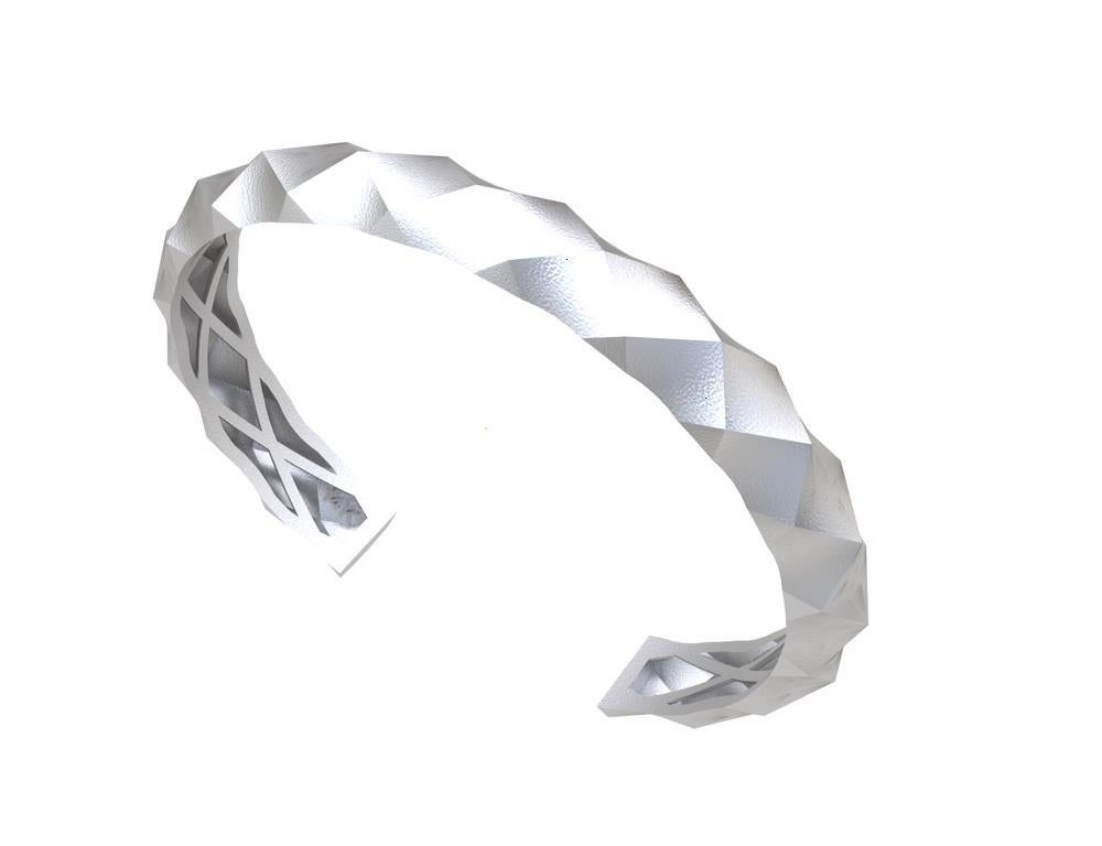 Bracelet manchette unisexe en or blanc 14 carats, losange concave Neuf - En vente à New York, NY