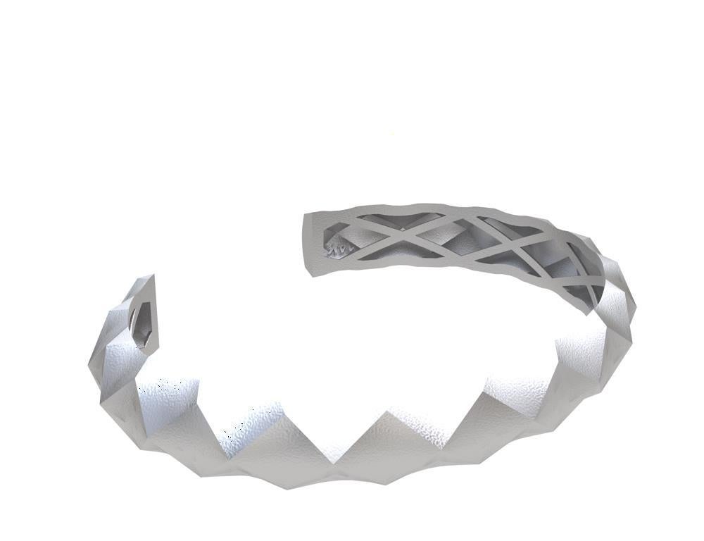14 Karat White Gold Concave Rhombus Unisex Cuff Bracelet For Sale 1
