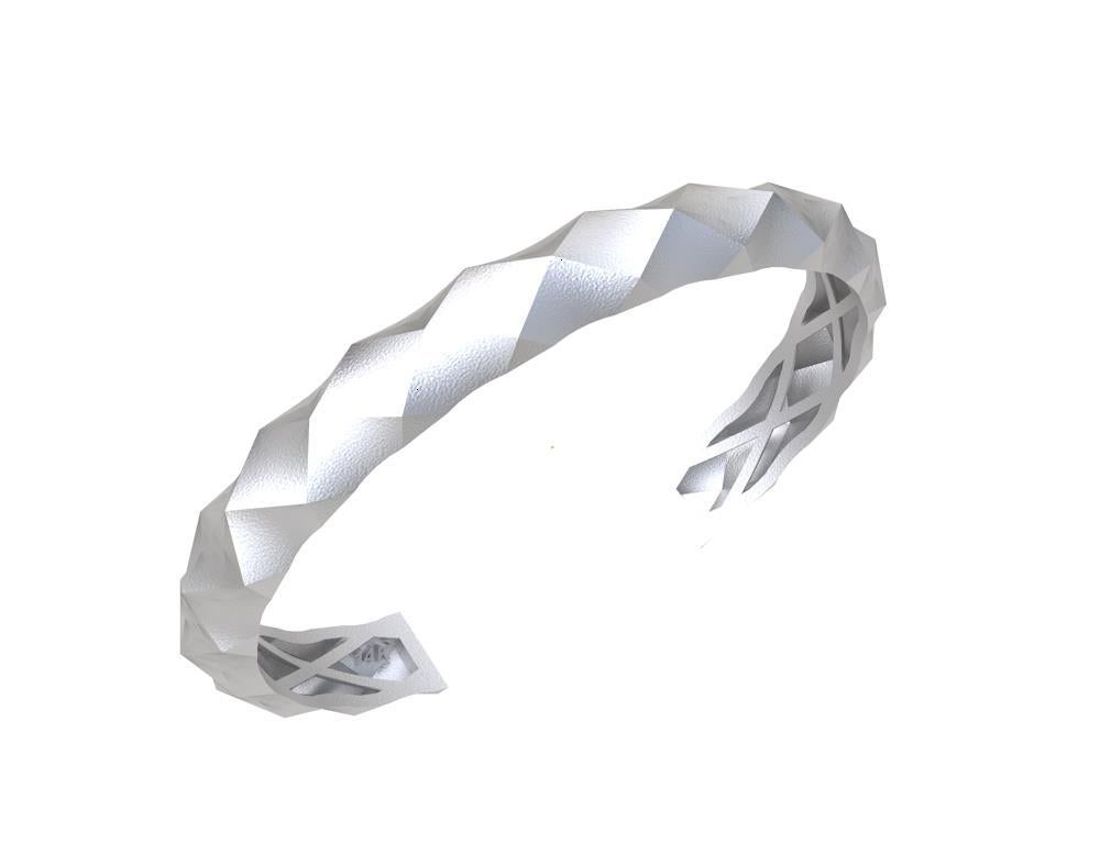 14 Karat White Gold Concave Rhombus Unisex Cuff Bracelet For Sale 5