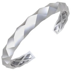 14 Karat White Gold Concave Rhombus Unisex Cuff Bracelet