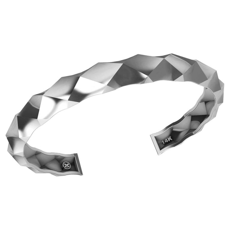 14 Karat White Gold Concave Rhombus Unisex Cuff Bracelet For Sale at