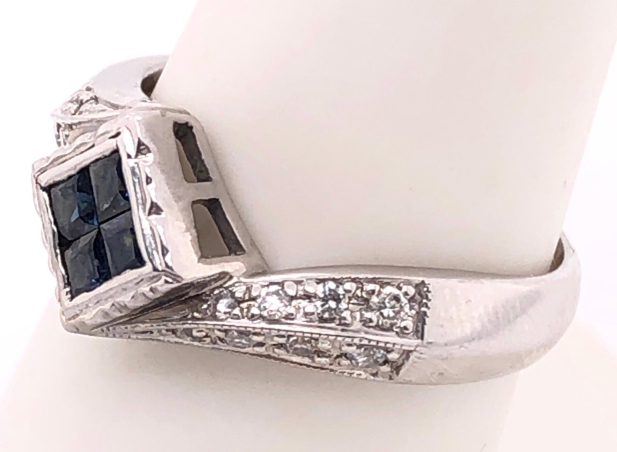 14 Karat White Gold Contemporary Center Sapphire Ring with Diamond Side Accents In Good Condition For Sale In Stamford, CT