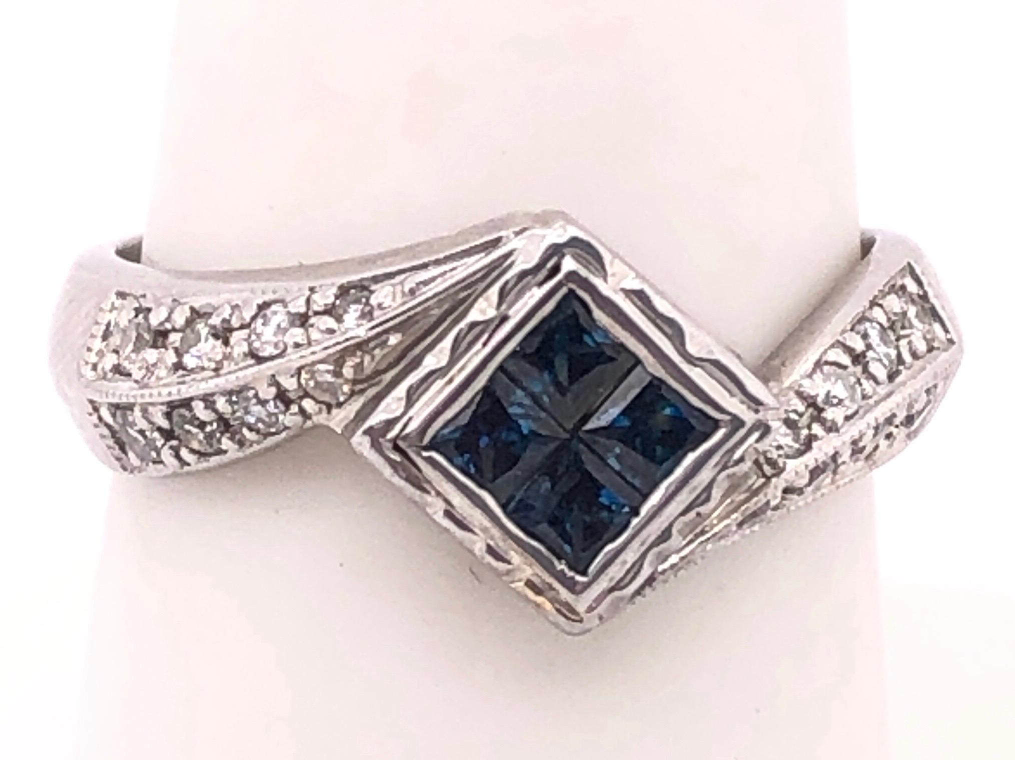 Women's or Men's 14 Karat White Gold Contemporary Center Sapphire Ring with Diamond Side Accents For Sale