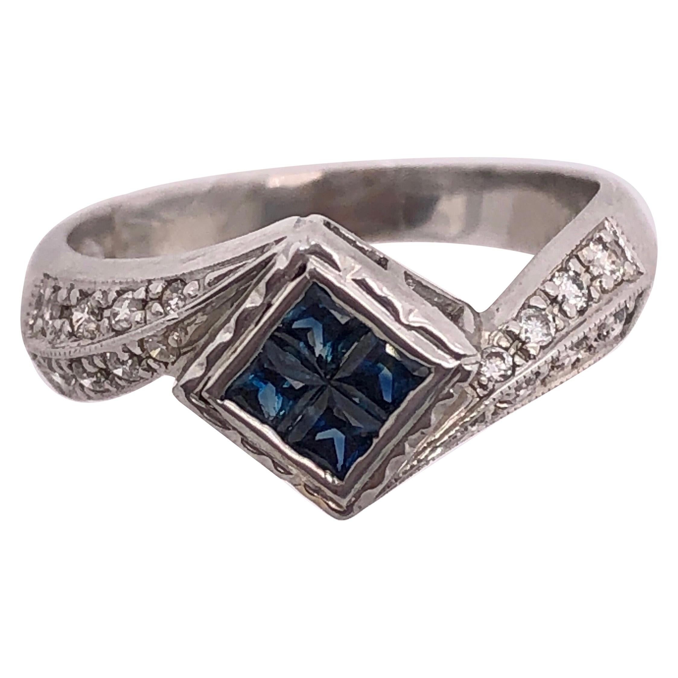 14 Karat White Gold Contemporary Center Sapphire Ring with Diamond Side Accents