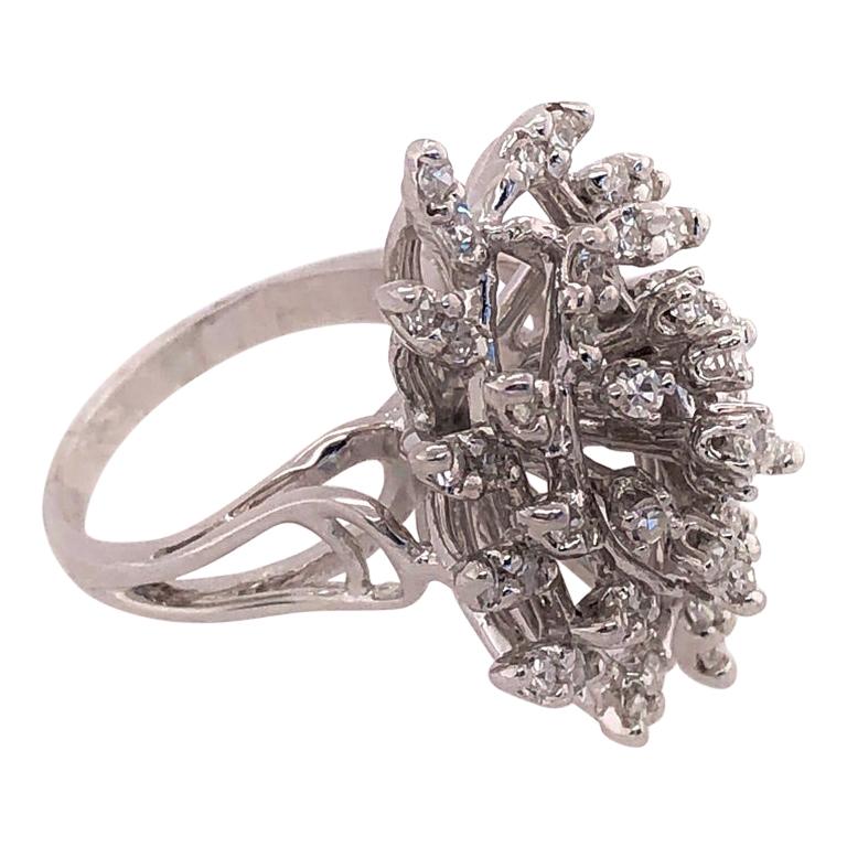 14 Karat White Gold Contemporary Diamond Cluster Ring For Sale