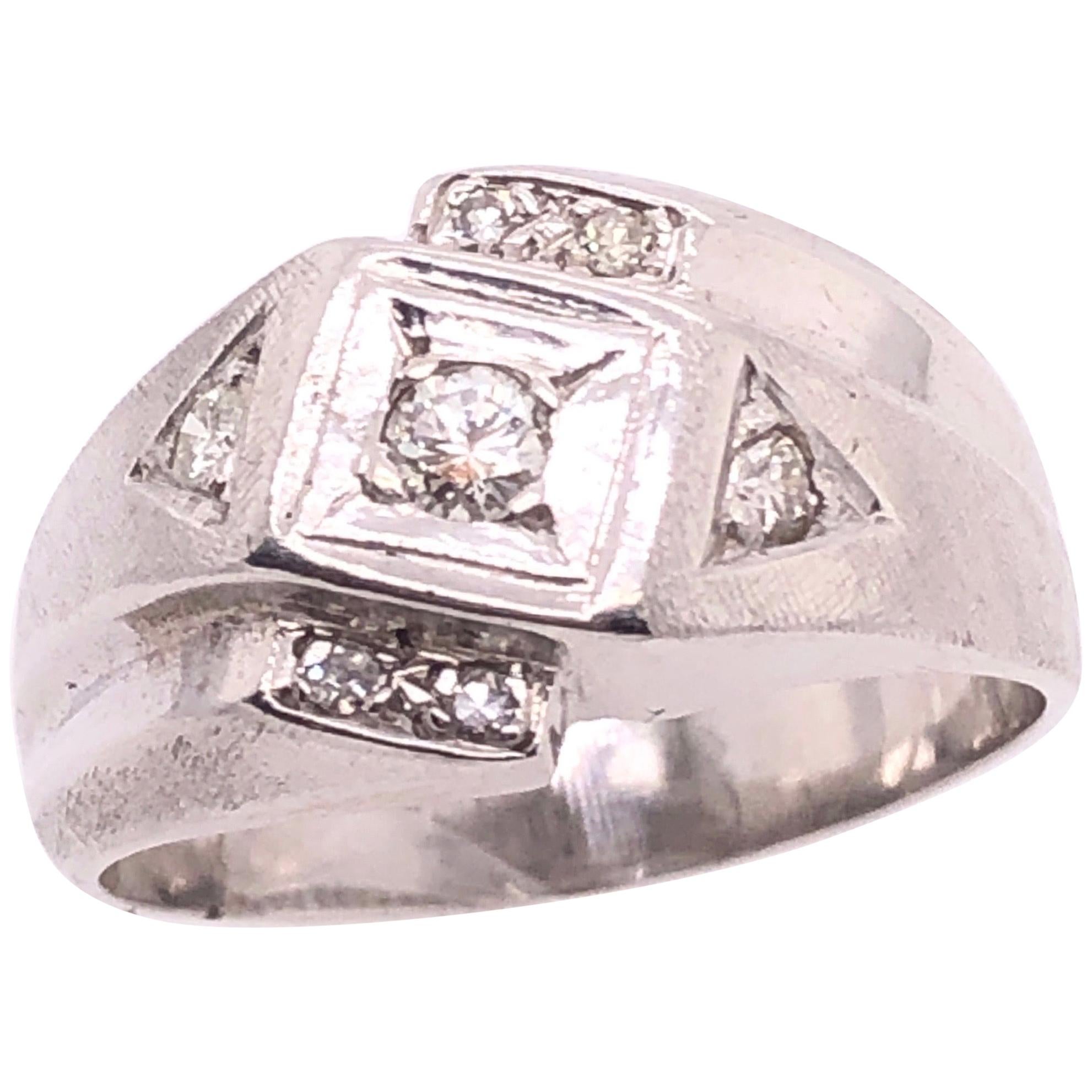 14 Karat White Gold Contemporary Diamond Solitaire with Diamond Accents Ring For Sale