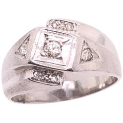 14 Karat White Gold Contemporary Diamond Solitaire with Diamond Accents Ring